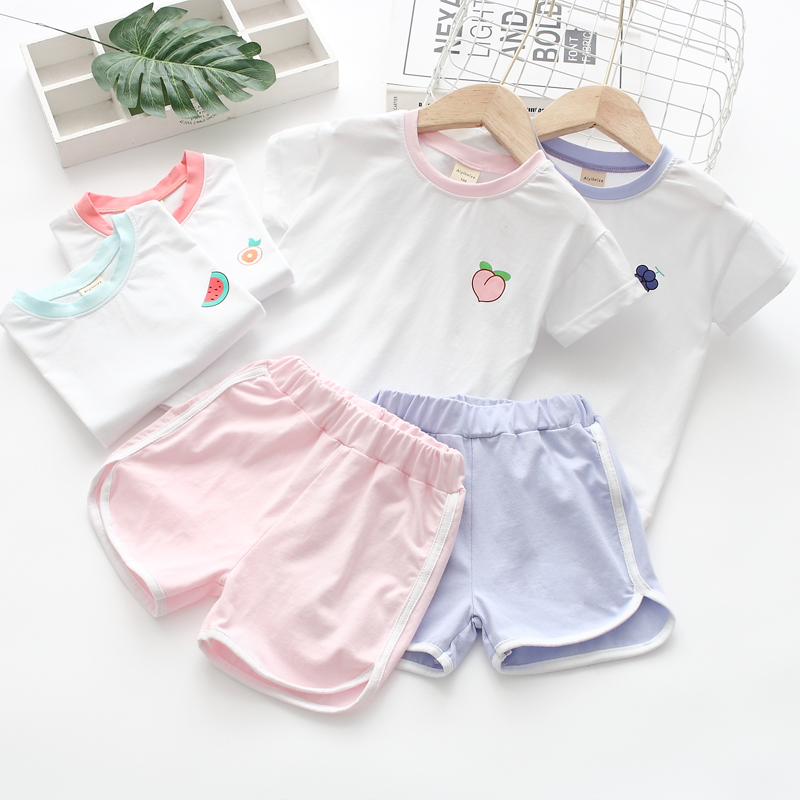 女童短袖套装夏季纯棉儿童半袖T恤运动短裤宽松宝宝休闲夏天2件套