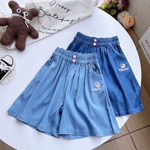 百搭中大童高腰宽腿热裤 女童天丝牛仔裤 凉感儿童休闲短裤 薄款 夏季