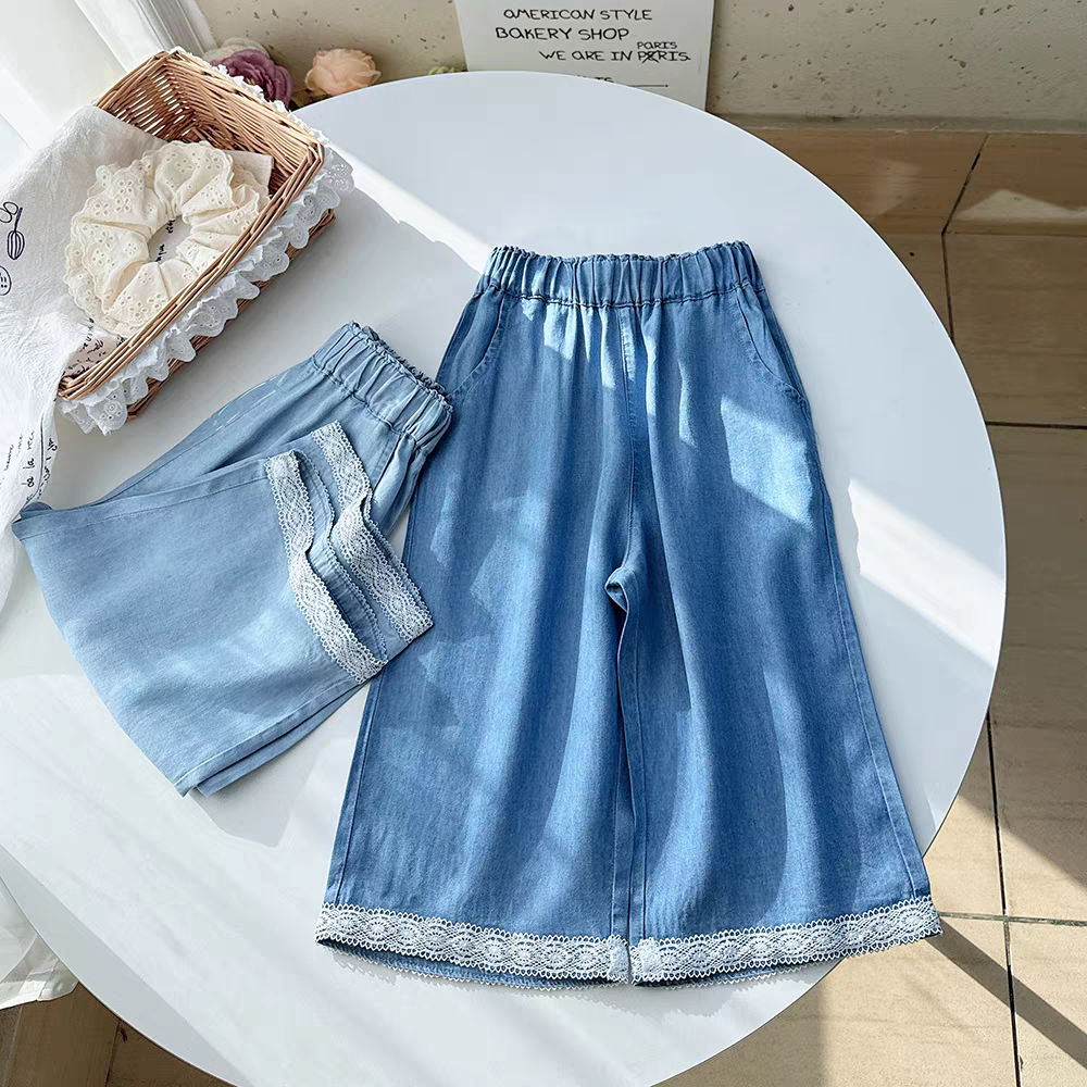 女童天丝牛仔裤夏季薄九分阔腿裤图片