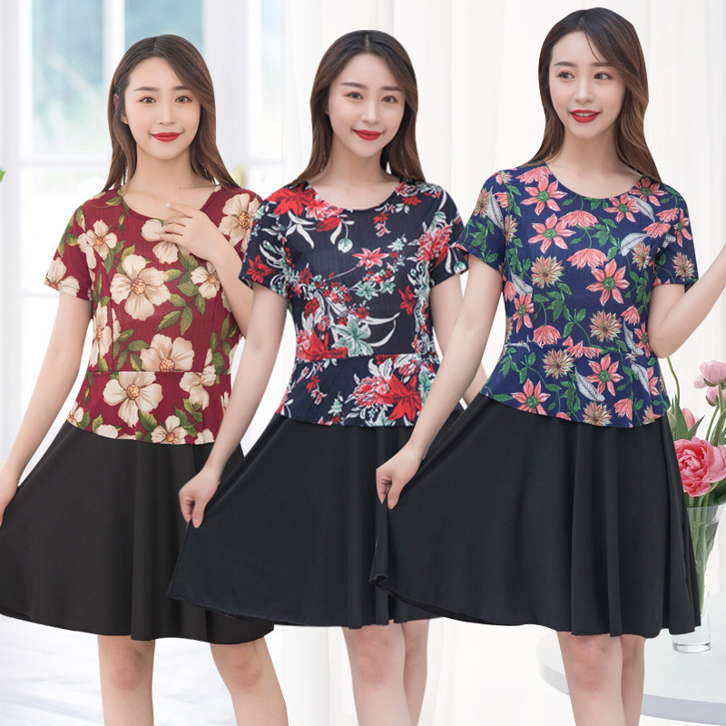 中老年风假两件妈妈装短袖连衣裙