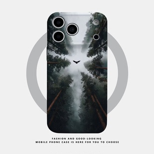 机绘主义适用于苹果iPhone17ProMax手机壳16 15 14Plus 13 12 11Pro新款磁吸硬壳全包防摔保护套幽邃油画森林