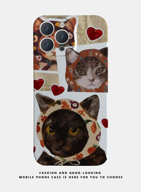 适用苹果华为iPhone17 15promax13reno9mate40P30/p50新款nova10x90pro荣耀80恶搞油画猫咪情侣手机壳iqoo12