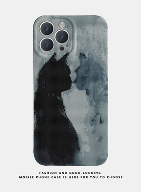 适用苹果华为iPhone17 15promax13reno9mate40P30/p50新款nova10x90pro荣耀80水墨涂鸦黑猫情侣手机壳iqoo12