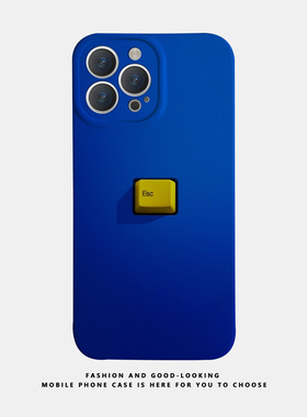 适用苹果oppo华为vivo iqoo小米iphone17 16promax/15pro/14/13/12/mate70 60情侣手机壳plus蓝底ESC黄色按键