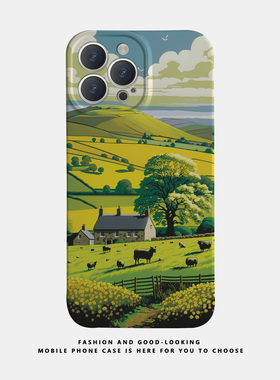 适用苹果华为彩绘草原风景iPhone17 15promax13reno9mate40P30/p50新款nova10x90pro荣耀80情侣手机壳iqoo12