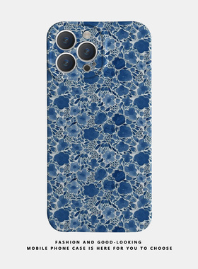 适用华为oppo苹果iqoo荣耀小米iphone17 16promax/15pro/14/13/12/mate70 60情侣手机壳plus油画满屏蓝色花朵