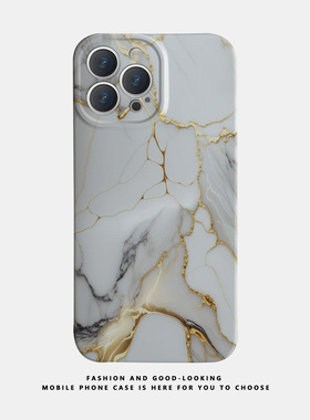 适用华为oppo苹果iqoo荣耀iphone17 16promax/15pro/14/13/12/mate70 60新款情侣手机壳plus白色金箔大理石纹