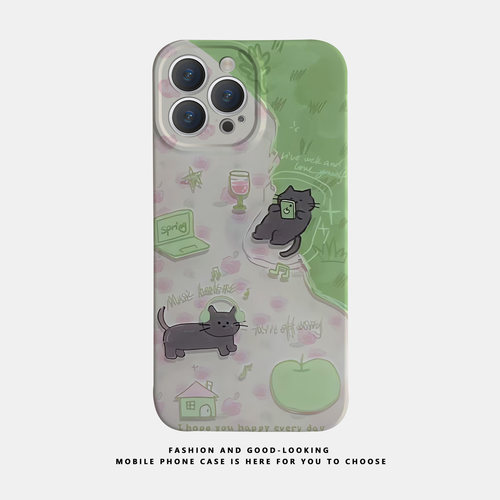 适用华为oppo苹果iqoo荣耀小米iphone17 16promax/15pro/14/13/12/mate70 60情侣手机壳plus油画草地音乐猫咪