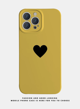 适用苹果华为黄底黑色爱心iphone17 15手机壳1312promax荣耀60/70/80P50X90proOPPOreno9/iqoo12新款8plus