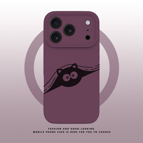适用于苹果iPhone18ProMax手机壳17 16 15 14Plus 13 软新款液态硅胶Magsafe磁吸全包防摔保护套躲猫猫小黑猫