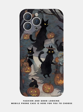 适用苹果华为黑猫南瓜灯笼iPhone17 15promax13reno9mate40P30/p50新款nova10x90pro荣耀80情侣手机壳iqoo12