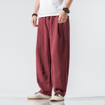 Men's loose wide-leg pants, straight-cut casual trousers