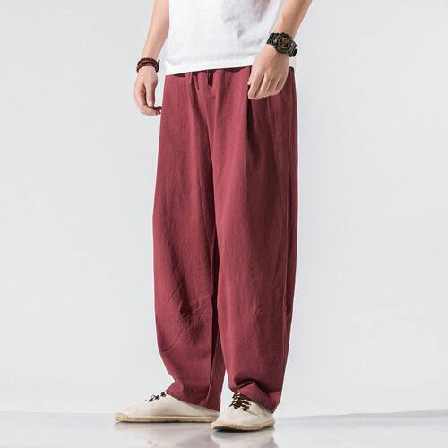 Men's loose wide-leg pants, straight-cut casual trousers