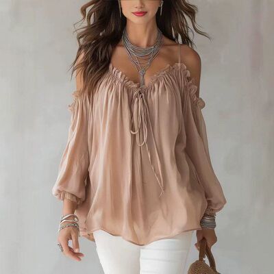 New product leaf-shaped collar halter-neck off-shoulder top