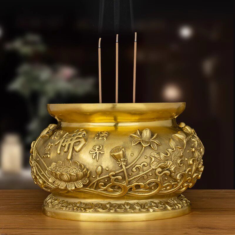 佛具用品家用供佛铜香炉仿古莲花檀香炉室内供奉菩萨烧香香薰炉