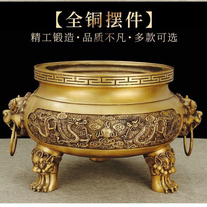 纯铜香炉家用双龙戏珠祠堂特大号寺院供奉双龙招财鼎佛具寺庙香炉