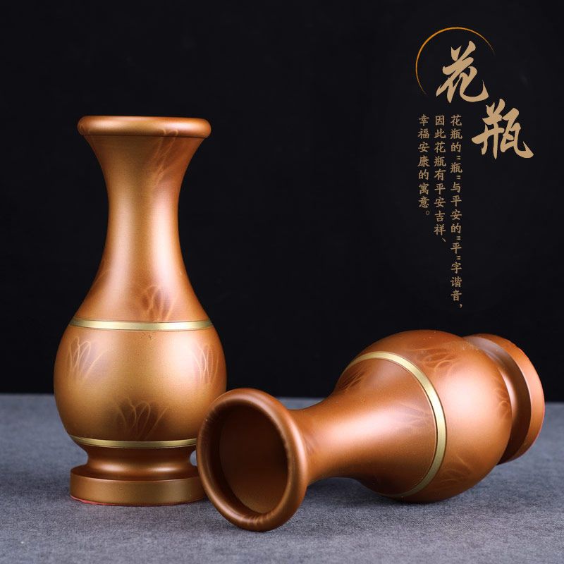 纯铜花瓶客厅插花摆件佛前供花瓶台面花瓶观音莲花瓶净水瓶摆件