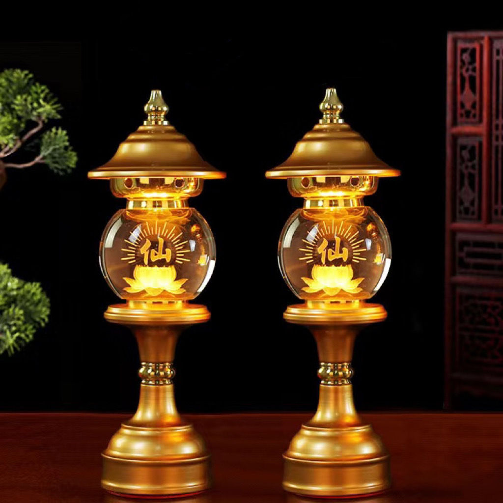 水晶七彩仙字灯莲花灯led长明灯供奉灯电子佛灯插电式莲花灯新款