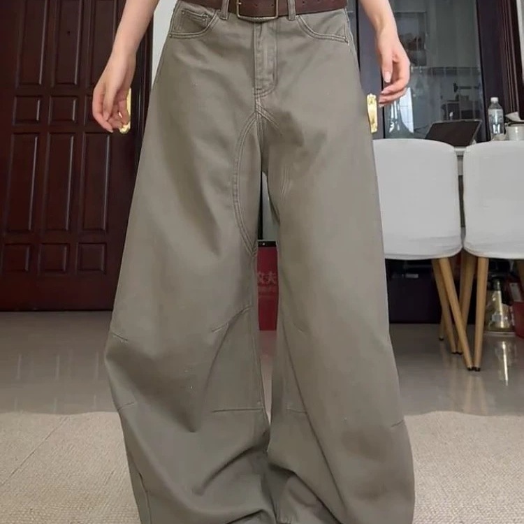 美拉德廓形阔腿弯刀牛仔裤新款女