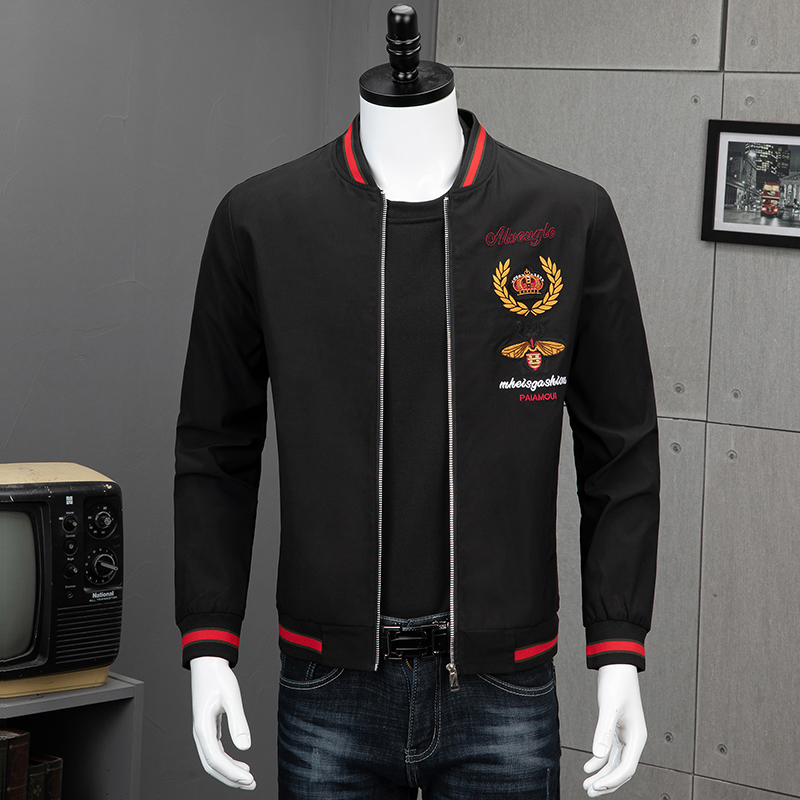 Men's spring jacket new stand collar boutique embroidery Korean slim baseball collar