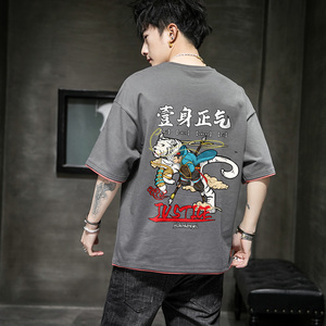 2021男100%纯棉短袖T恤潮风青少年宽松假两件圆领4002-T801图片