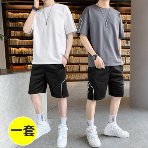 2021新款套装男夏季潮流宽松百搭短袖T恤五分裤4002-8771-P36图片
