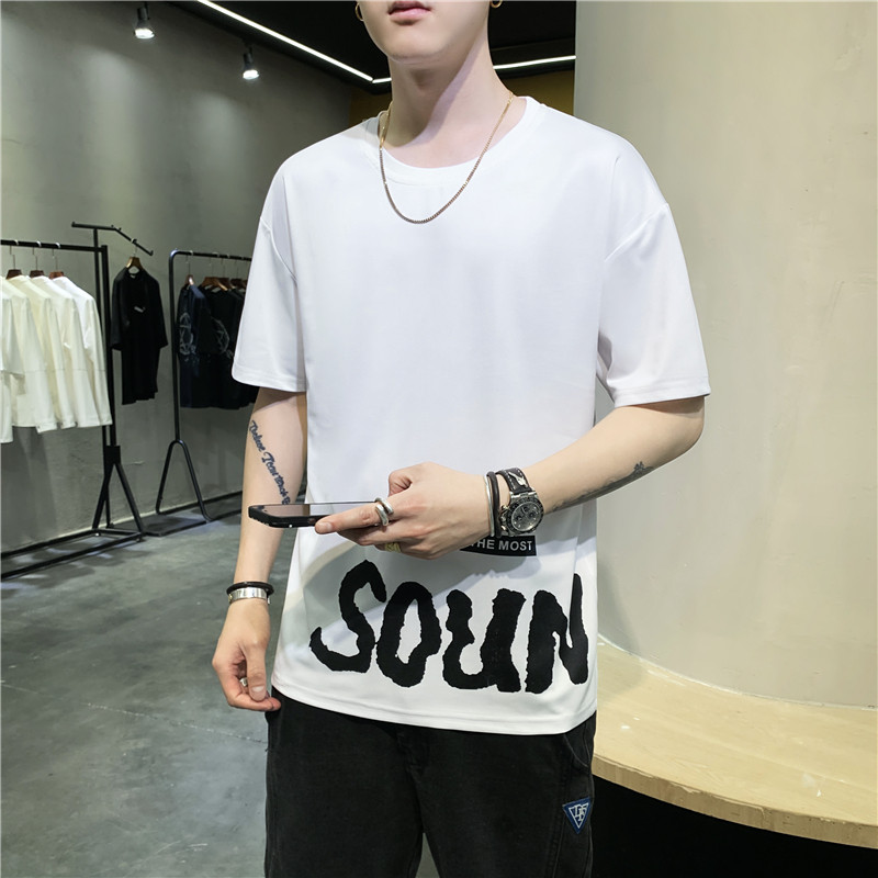 男冰丝短袖T恤2021新款潮牌圆领夏装修身衣服时尚4002-T025-P15,男装T恤,星座1018