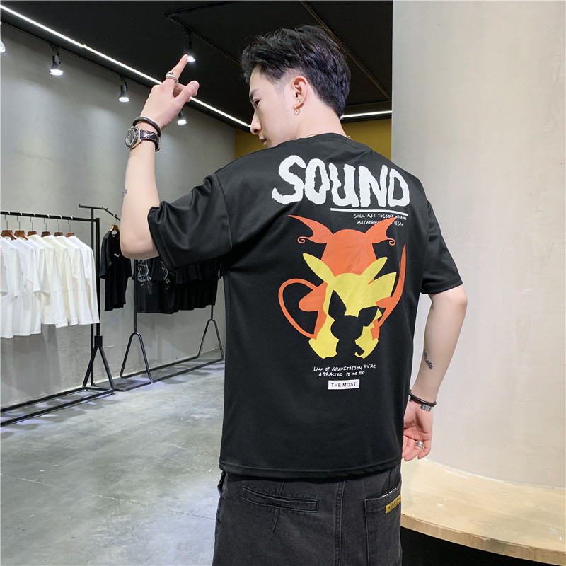 男冰丝短袖T恤2021新款潮牌圆领夏装修身衣服时尚4002-T025-P15,男装T恤,星座1018