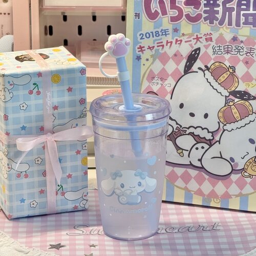 新款生日礼物送女生男生可爱玉桂狗水杯子吸管塑料杯实用礼品学生