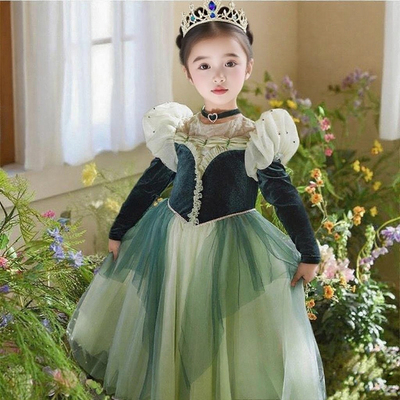 安娜公主裙女童丝绒连衣裙