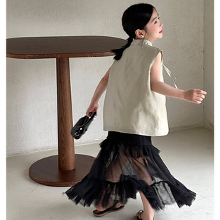 两件套 儿童刺绣上衣黑色半身长裙女孩唐装 女童新中式 国风汉服套装