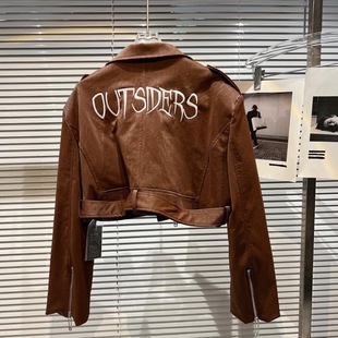 女童磨砂皮机车外套儿童翻领长袖拉链皮衣个性街头潮人短款夹克衫