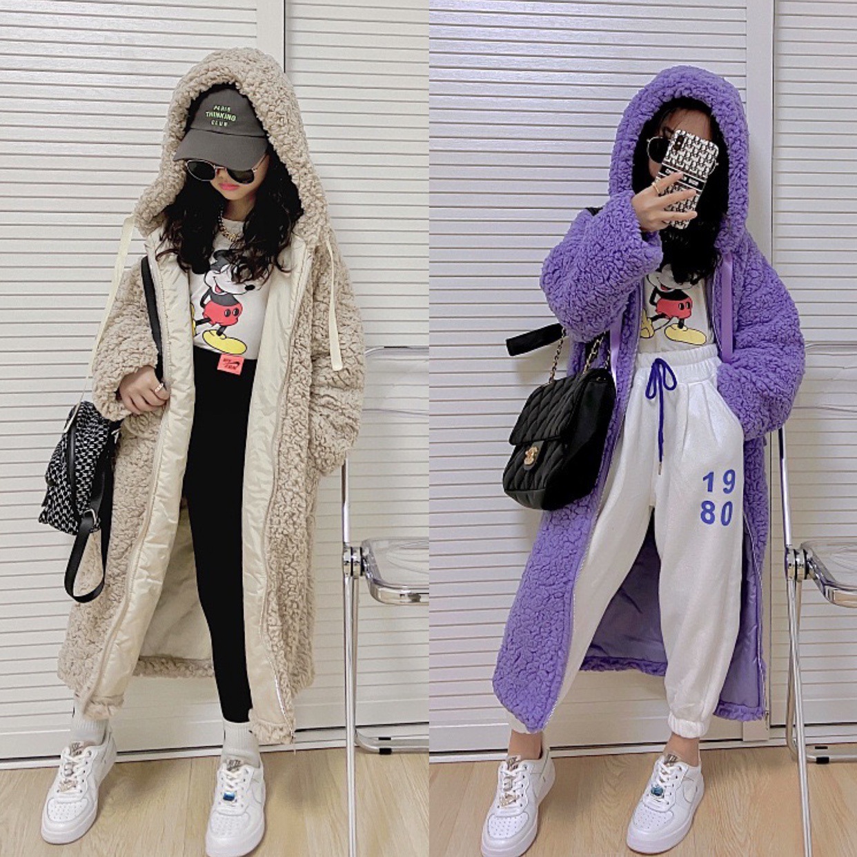 女童紫色皮毛一体连帽外套
