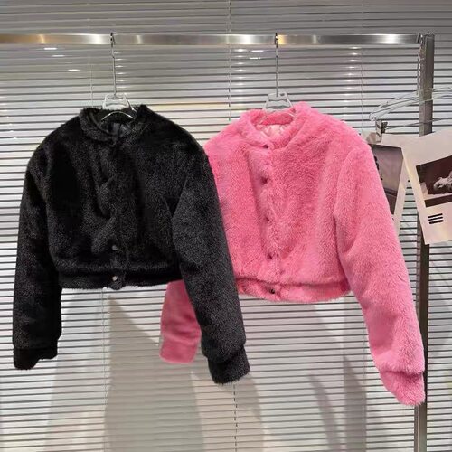女童秋冬仿皮草圆领夹棉外套