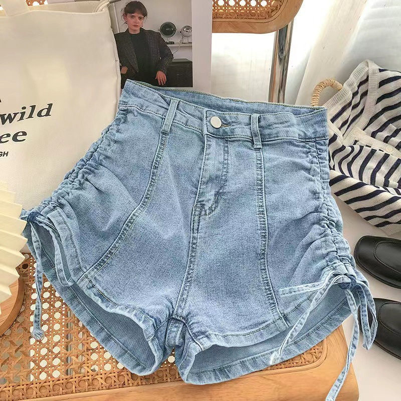 辣妹装夏女童薄款抽绳牛仔短裤儿童高腰修身弹力裤中大童时髦热裤