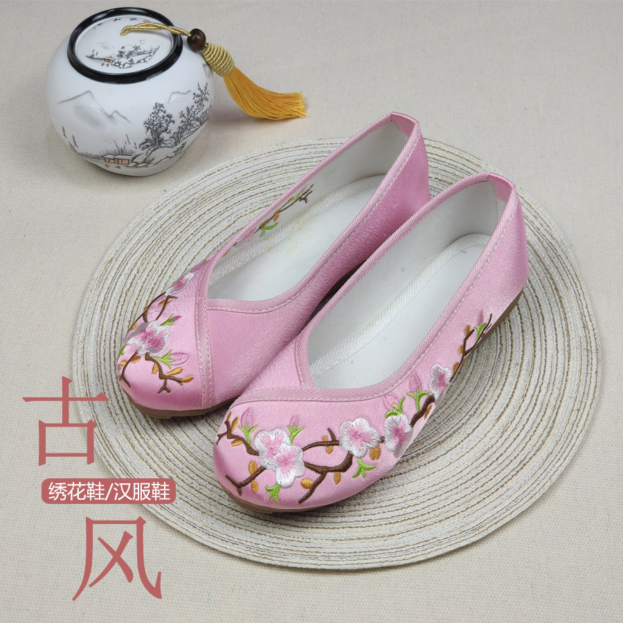 特价老北京缎面牛筋底演出表演跳舞亚麻搭配汉服旗袍绣花鞋布鞋