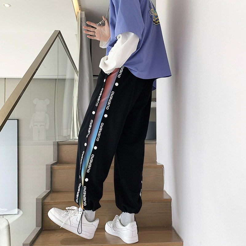 402-5-AK-006-P55 21秋宽松休闲渐变印花港风排扣束脚裤图片