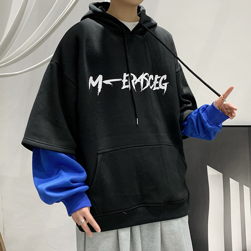 B266-WY-222-P5022春大皂原创宽松休闲oversize连帽假两件卫衣,男装卫衣,星座B257-1
