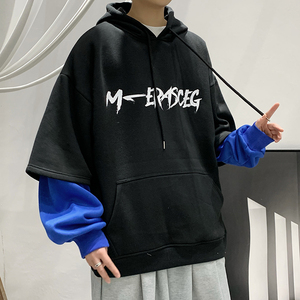 B266-WY-222-P5022春大皂原创宽松休闲oversize连帽假两件卫衣