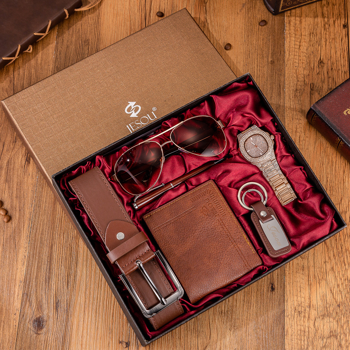 Boutique gift set Glasses   large dial quartz watch   Wallet
