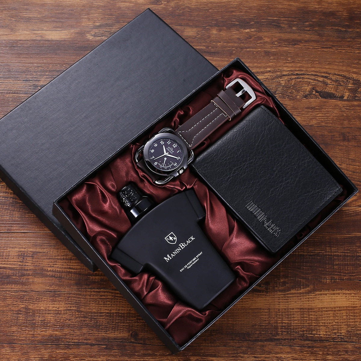 Gift set Wallet + belt quartz watch + perfume男士生日礼物