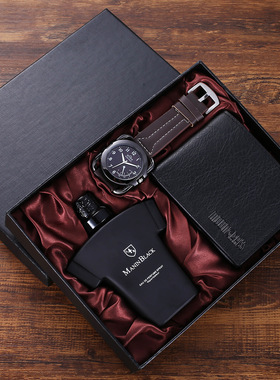 Gift set Wallet + belt quartz watch + perfume男士生日礼物