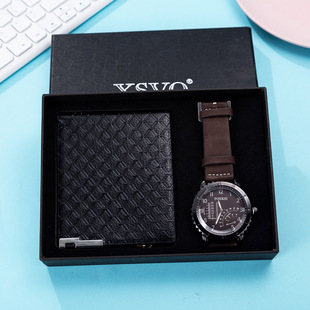 Quartz Wrist Watch Leather Wallet Gift Set for Boyfriend men