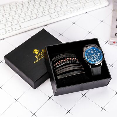 Quartz Wrist Watch Leather Wallet Gift Set for Boyfriend men