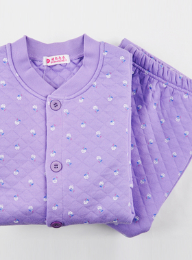 中老年人女纯棉开衫三层加厚加肥加大码保暖上衣单件妈妈开扣内衣