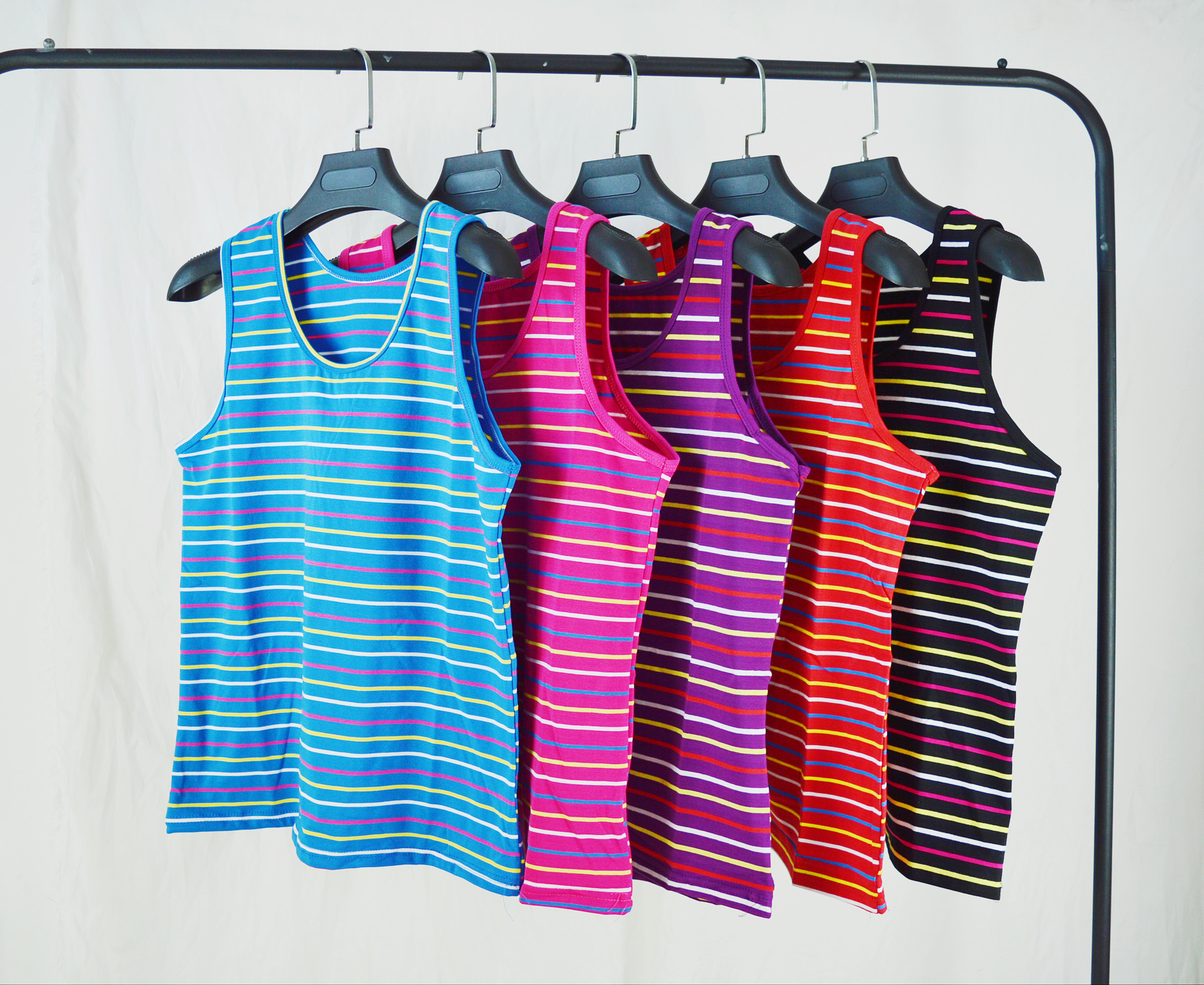 莱卡棉条纹女背心夏季