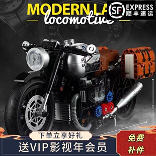 中国积木K盒子复古宝马拿铁摩托车机械模型生日礼物摆件拼装玩具