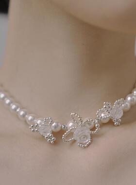 JINWAN《典礼》重工白水晶玫瑰编织短项链