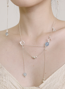JINWAN自然海蓝宝白水晶项链女