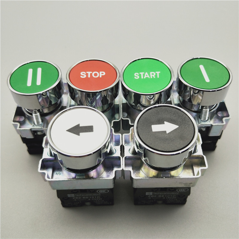 22mm XB2按钮开关点动自复位启动停止按键横杠圆圈箭头符号常开闭